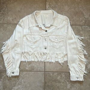 Boutique Brand POL distressed fringe jacket- size small